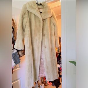 Women's Cream Long Faux Fur Coat - Elegant Winter Outerwear